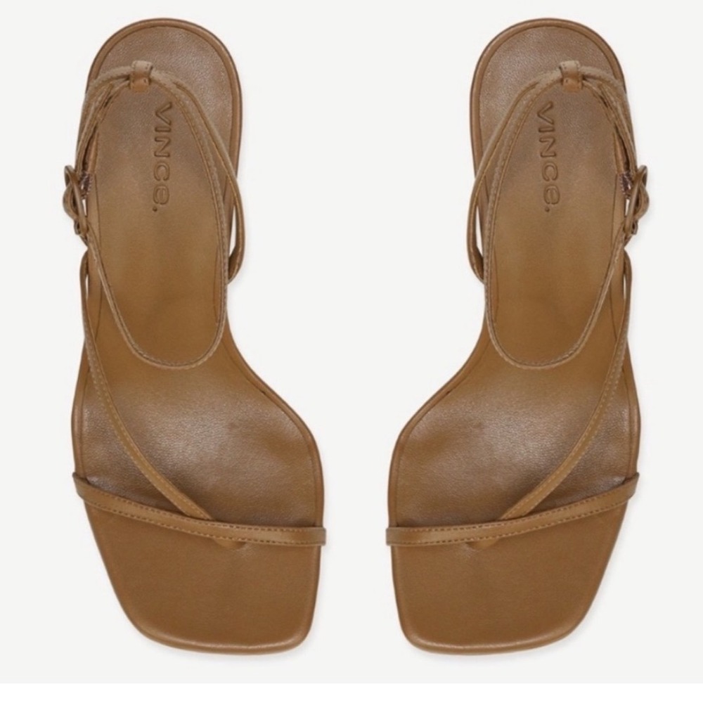 Vince Qiana Ankle Strap Sandal Dark Walnut Leather Square Toe Block Heel Brown - Picture 5 of 16